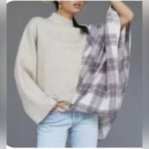 PILCRO ANTHROPOLOGIE mixed plaid sweater poncho